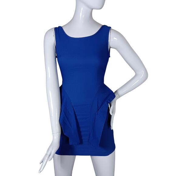 BLVD BLVD Structured Mini Dress Royal Blue Size Small Fitted Peplum Sleeveless - Picture 2 of 10